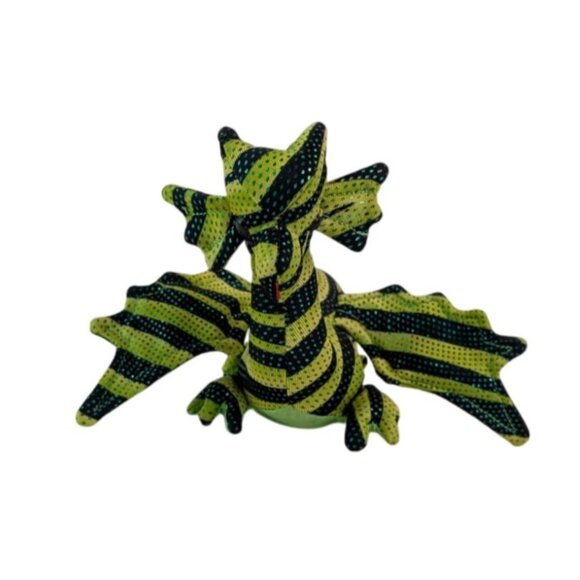 Green Black Striped Sand Filled Dragon Plush 9" Stuffed Animal Toy Sparkle - Picture 4 of 6